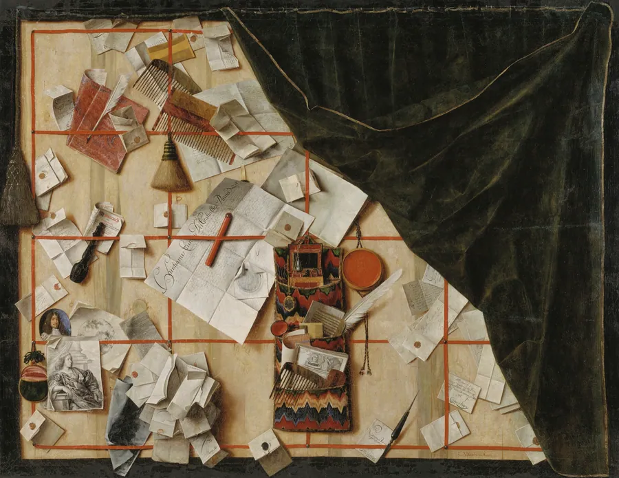 Trompe l'oeil med en brevvæg med Christian V's proklamation by Cornelius Norbertus Gijsbrechts