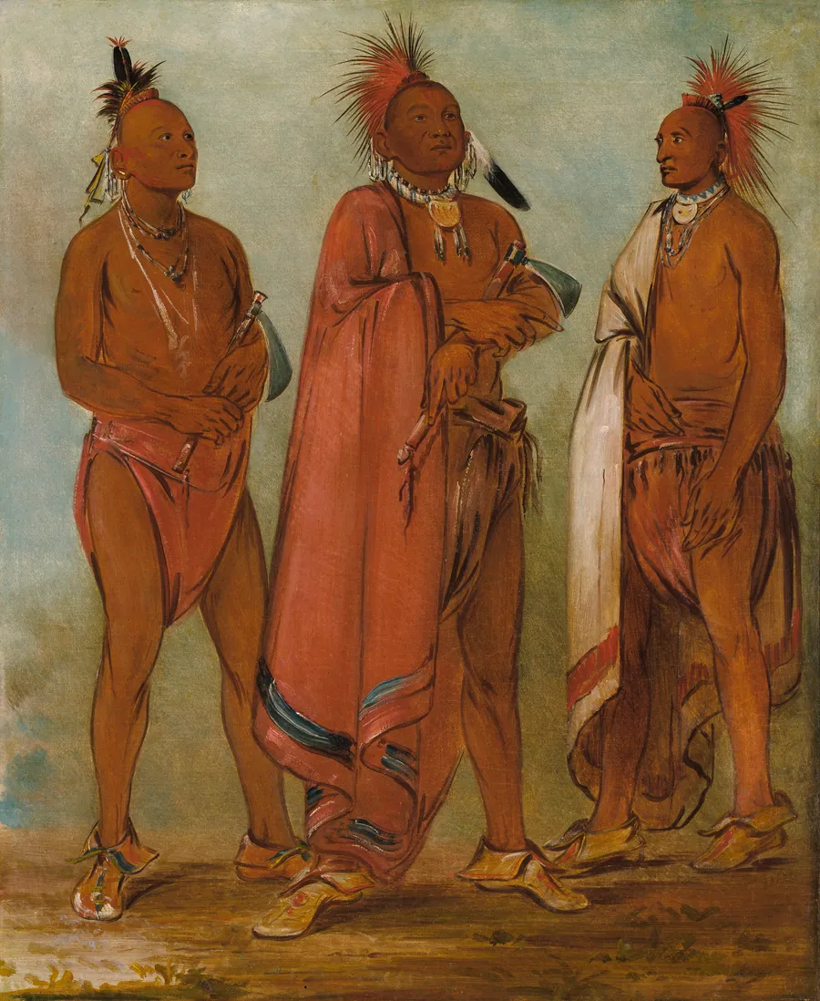 Wa-másh-ee-sheek, He Who Takes Away; Wa-chésh-uk, War; Mink-chésk, Three Distinguished Young Men by George Catlin, born Wilkes-Barre, PA 1796-died Jersey City, NJ 1872