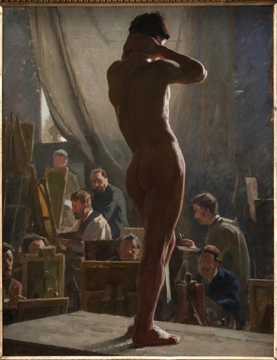 Modelstudie i Bonnats atelier by Laurits Tuxen