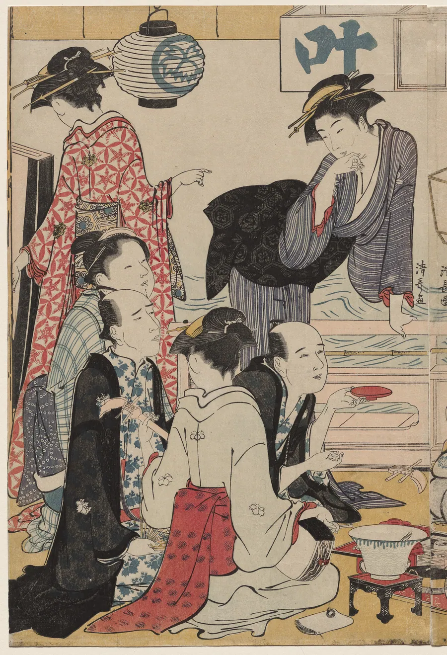 Entertainment on a Balcony by the Water at Nakasu, from the series, A Collection of Beautiful Modern Women of the Pleasure Quarters by Torii Kiyonaga