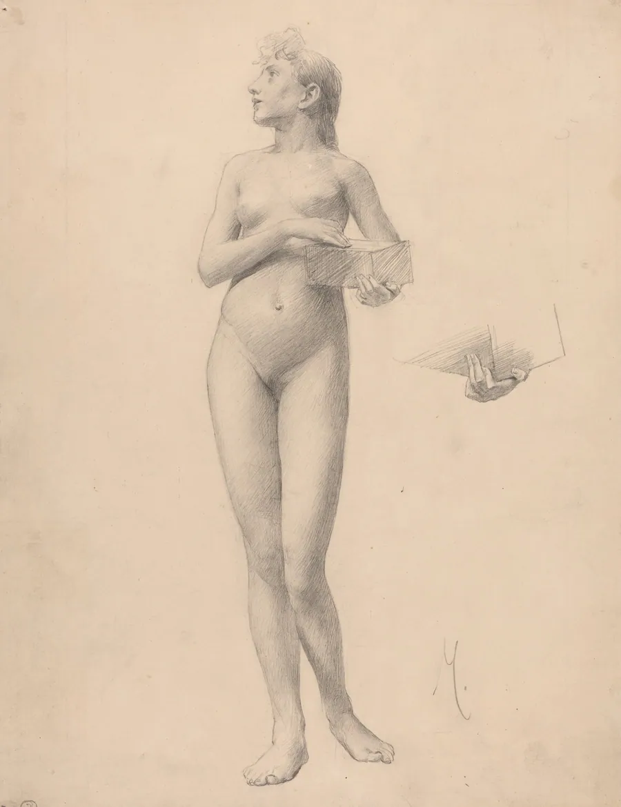 Standing Nude Woman Holding a Box by Karel Vitezslav Masek