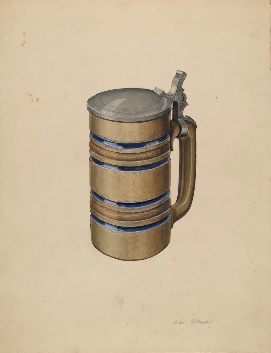 Stoneware and Pewter Beer Mug by Arthur Mathews