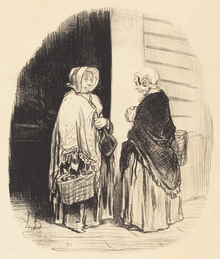 Oui, madame Chaboulard... vingt-quatre épiciers... [recto] by Honoré Daumier