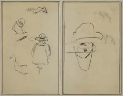 Two Breton Figures and Studies of Two Geese; Man Wearing Hat [verso]