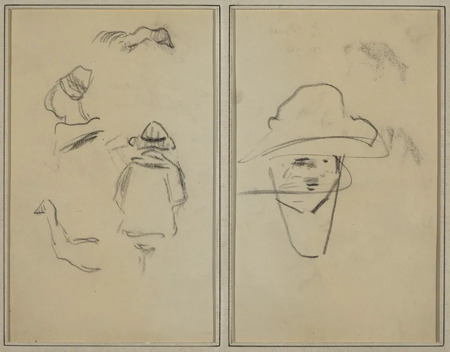 Two Breton Figures and Studies of Two Geese; Man Wearing Hat [verso] by Paul Gauguin