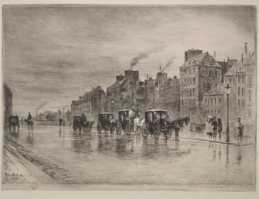 A Winter Morning on the Quai de l'Hôtel -Dieu by Félix Hilaire Buhot