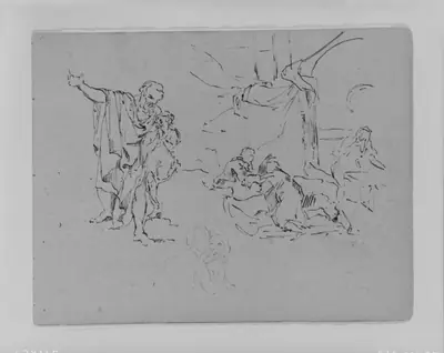 Man Gesturing, Composition Study, Woman Petting Dog (from Sketchbook)