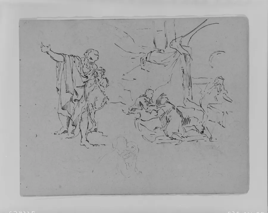 Man Gesturing, Composition Study, Woman Petting Dog (from Sketchbook) by Thomas Sully