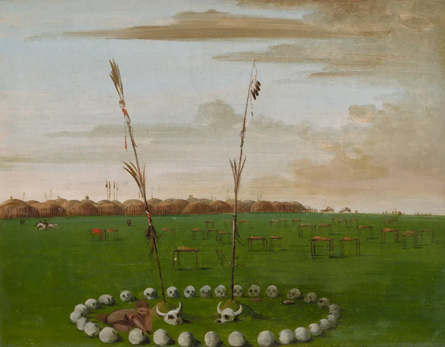 Back View of Mandan Village, Showing the Cemetery by George Catlin, born Wilkes-Barre, PA 1796-died Jersey City, NJ 1872