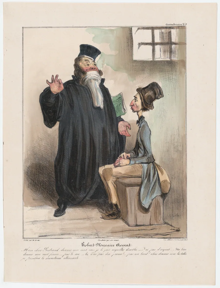 Plate 9: Robert Macaire, barrister, from 'Caricaturana,' published in Les Robert Macaires by Charles Philipon