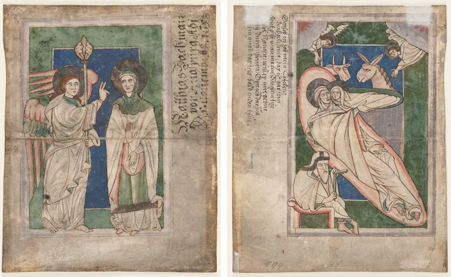 Leaf from a Psalter(?): Annunciation (recto); Nativity (verso)