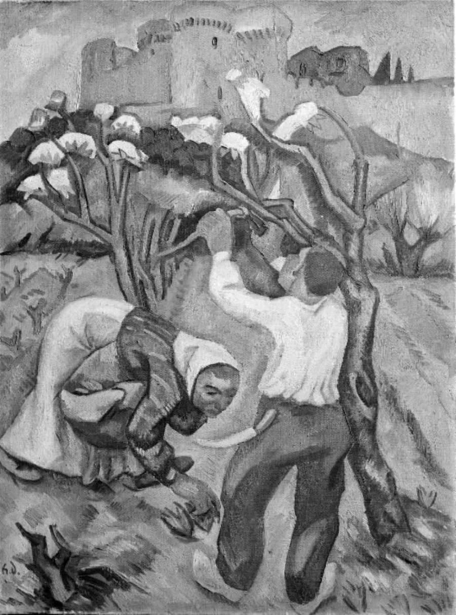 Paysan taillant un arbre en fleurs by Henri Doucet