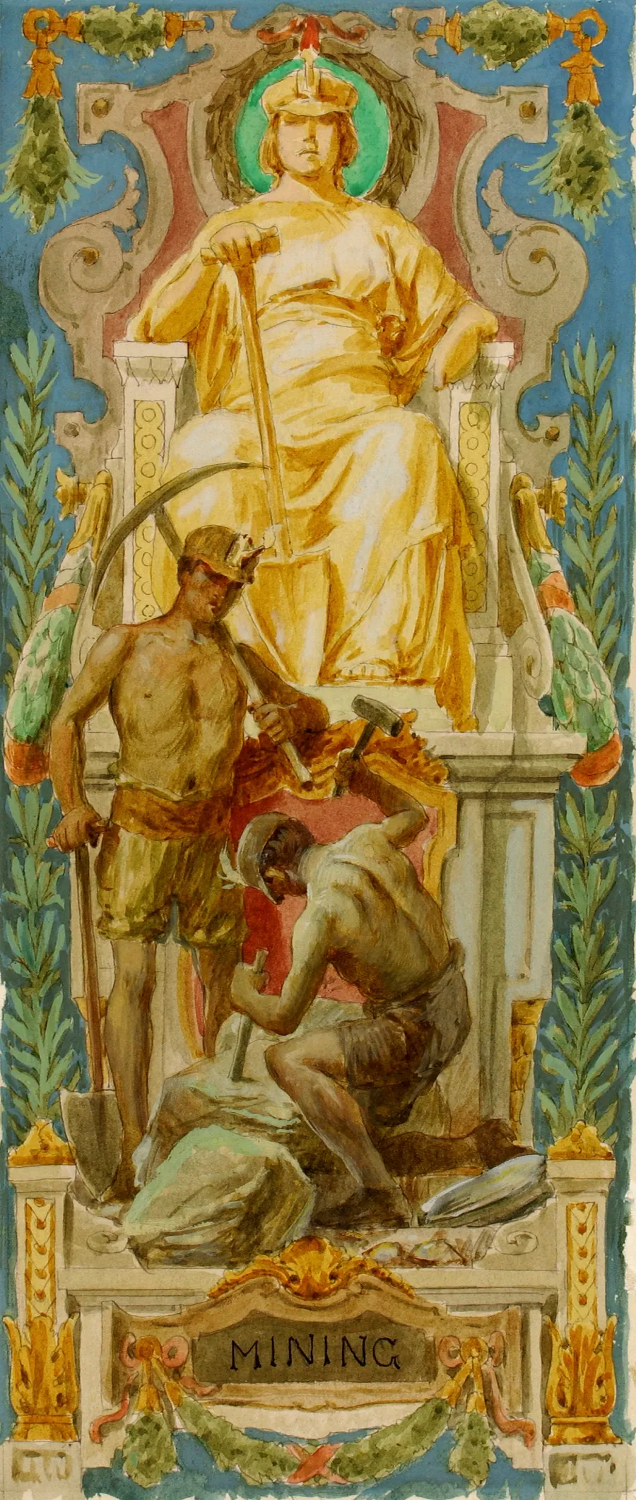 Mining (study for panel, Old Senate Office Building) by Louis Schaettle, born Chicago, IL 1867-died New York City 1917