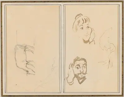 A Grazing Cow; Head of a Woman with Her Hand on Her Cheek, and Head of a Man with His Hand on His Ear [verso]