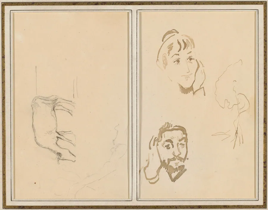 A Grazing Cow; Head of a Woman with Her Hand on Her Cheek, and Head of a Man with His Hand on His Ear [verso] by Paul Gauguin