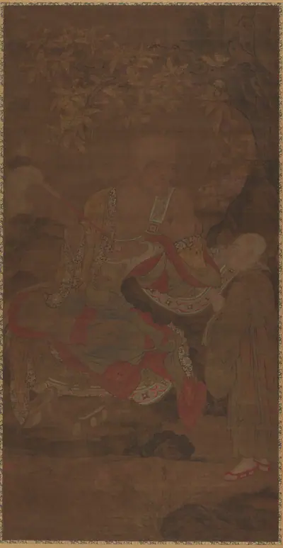 Luohan holding a fly whisk, with attendant 拂塵羅漢像