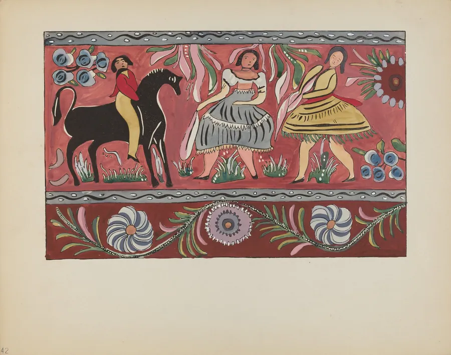 Plate 42: Painted Chest Design: From Portfolio "Spanish Colonial Designs of New Mexico" by American 20th Century