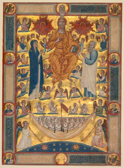 Christ in Majesty with the Virgin and Saint John the Evangelist: Single Leaf from a Book of Rules