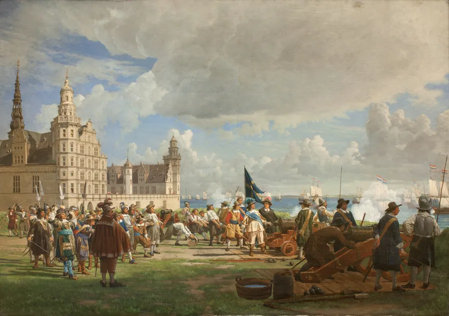 Den hollandske flåde under admiral Opdam passerer Sundet d. 29. oktober 1658 under Svenskekrigen 1657-60 by F.C. Lund