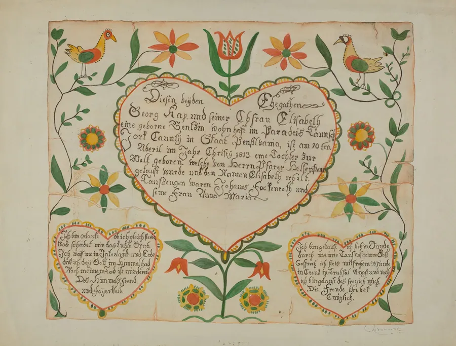 Fraktur - Birth and Baptismal Certificate by Emma M. Krumrine