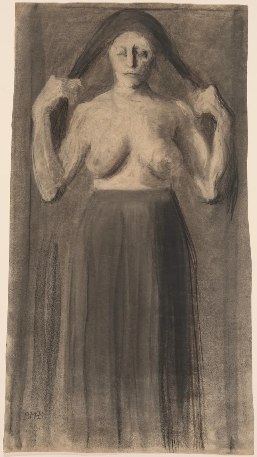 Half-Nude Woman Holding Her Hair Apart by Paula Modersohn-Becker