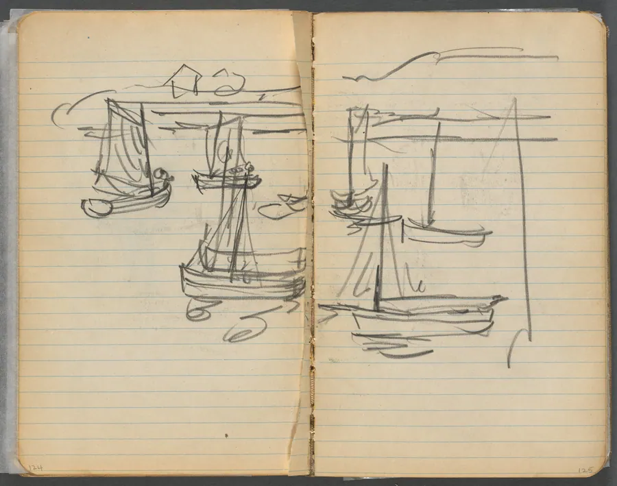 Sketchbook, page 124 & 125: Sailboats by Maurice Prendergast