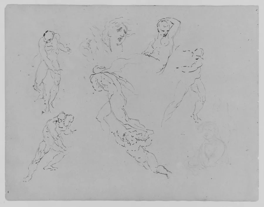 Seven Figure Studies; Portrait of a Woman (from Sketchbook) by Thomas Sully