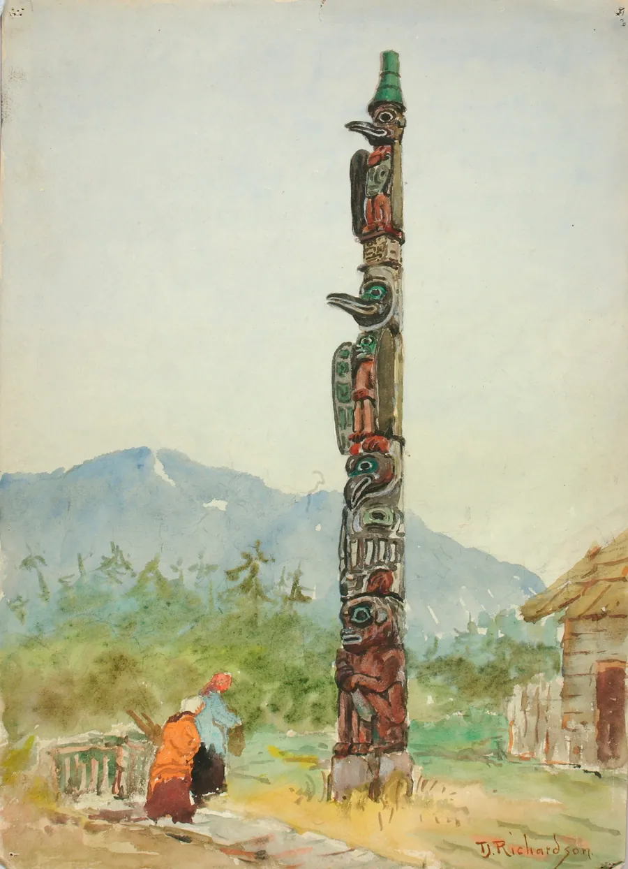 The Raven Totem Pole by Theodore J. Richardson, born Readfield, ME 1855-died Minneapolis, MN 1914
