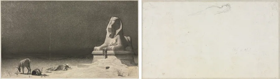 The Rest on the Flight into Egypt (recto); Sketch of a Sphinx [?] (verso) by Luc-Olivier Merson