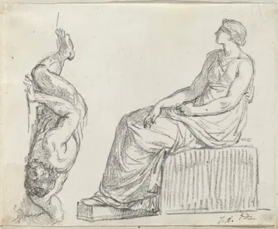 Seated Woman and Man Sprawling on the Ground
