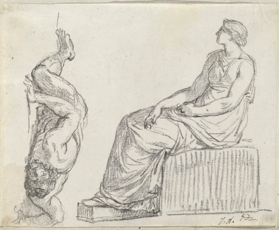 Seated Woman and Man Sprawling on the Ground by Jacques-Louis David
