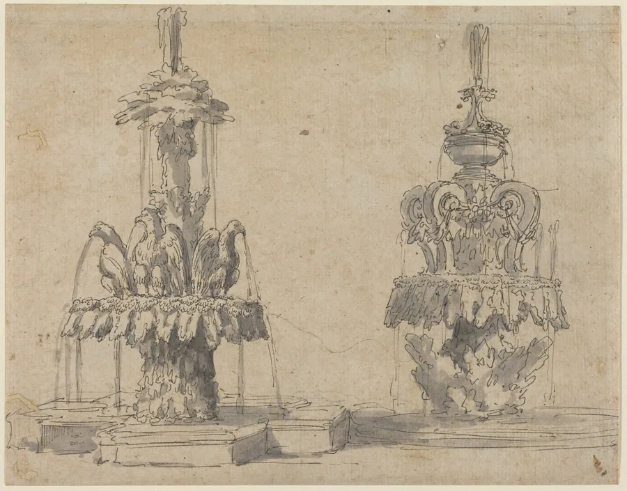 Two Fountains by Italian 17th Century