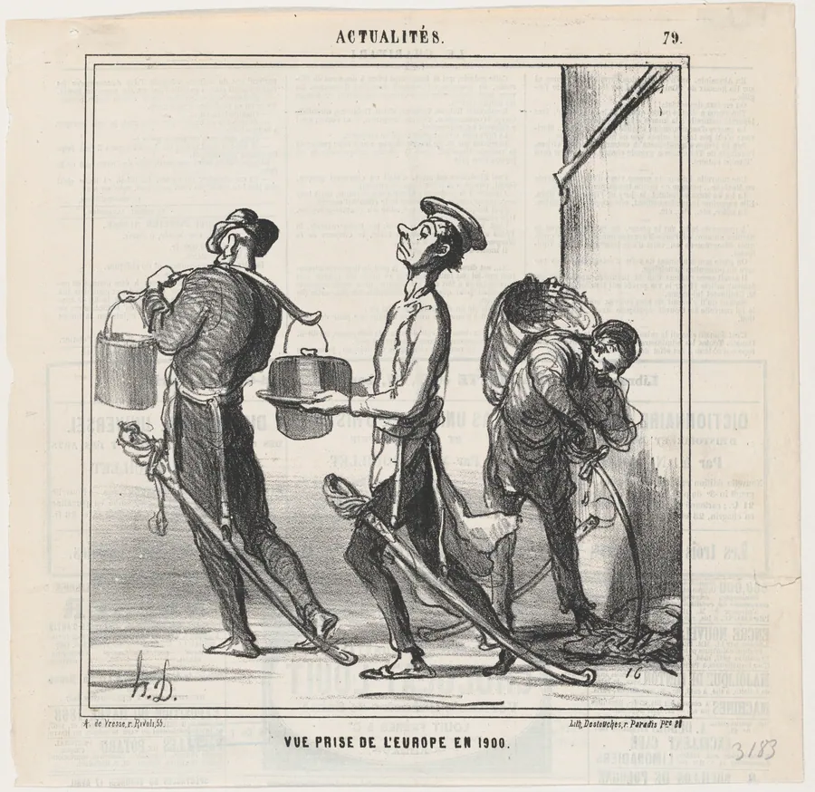 View of Europe in 1900, from 'News of the day,' published in Le Charivari, April 17, 1868 by Arnaud de Vresse