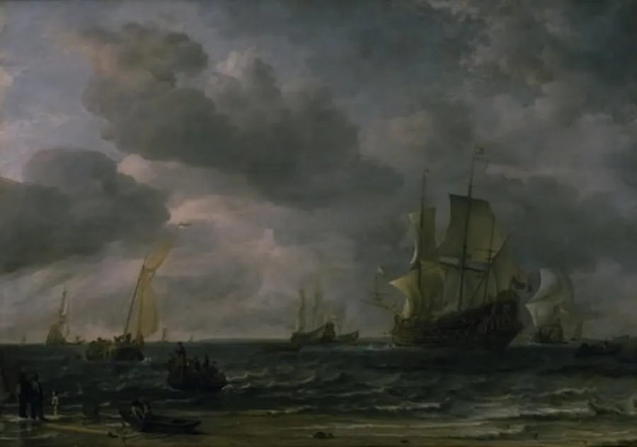 Skibe ved den hollandske kyst by Hendrick Jacobsz Dubbels