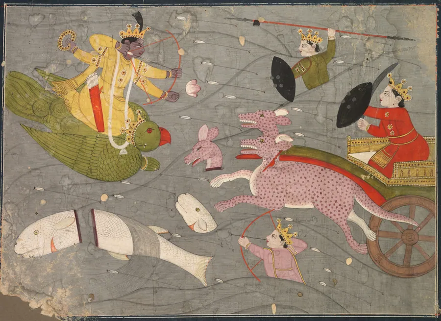 Krishna fighting the sons of King Bana, from an Usha-Aniruddha