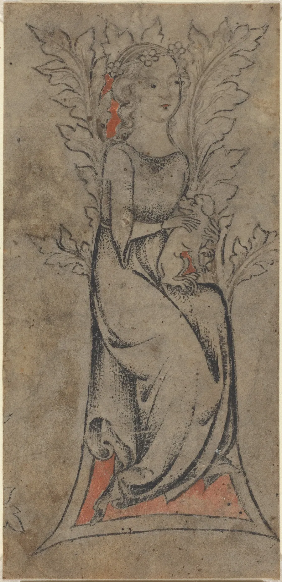 Seated Girl with a Dog by German 14th Century