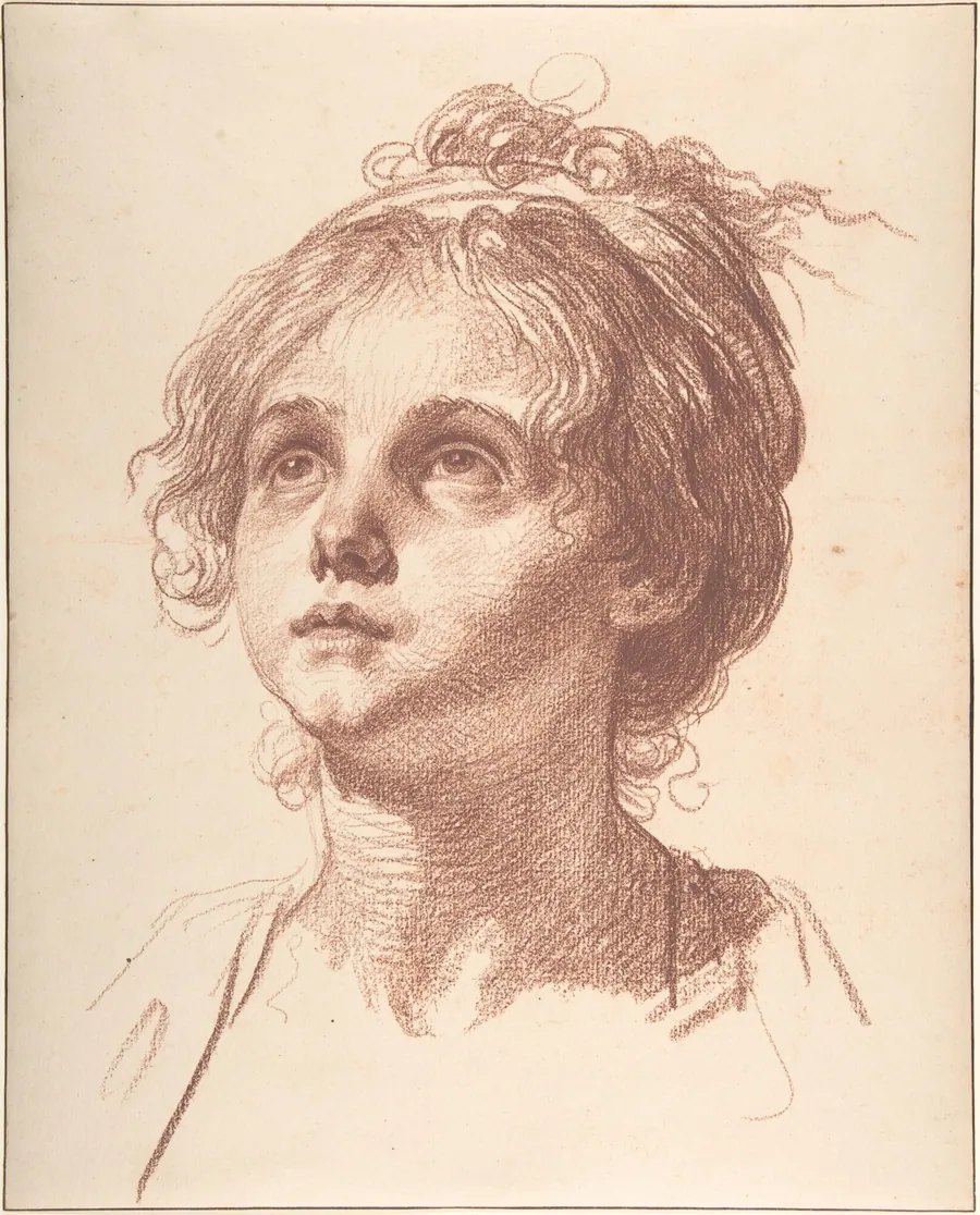 Head of a Girl Looking Up by Jean-Baptiste Greuze