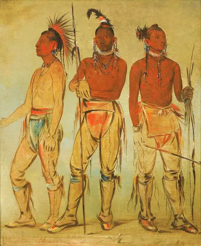 Mun-ne-pús-kee, He Who Is Not Afraid; Ko-ha-túnk-a, Big Crow; and Nah-cóm-ee-shee, Man of the Bed, Three Young Warriors