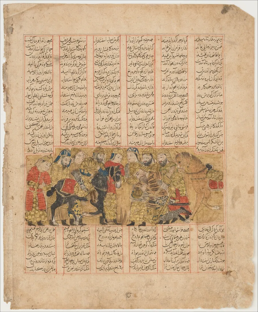 "Rustam Pleads for Tus Before Kai Khusrau," Folio from a Shahnama (Book of Kings) by Hasan ibn Muhammad ibn `Ali ibn (?) Husaini, known as al-Mausili