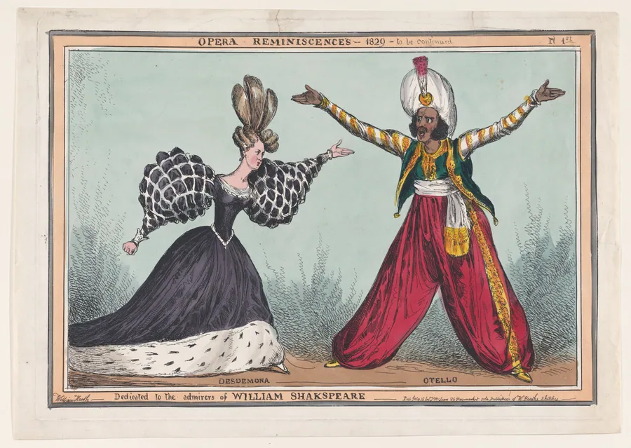 Opera Reminiscences, Plate 1st: Desdemona and Otello by William Heath ('Paul Pry')