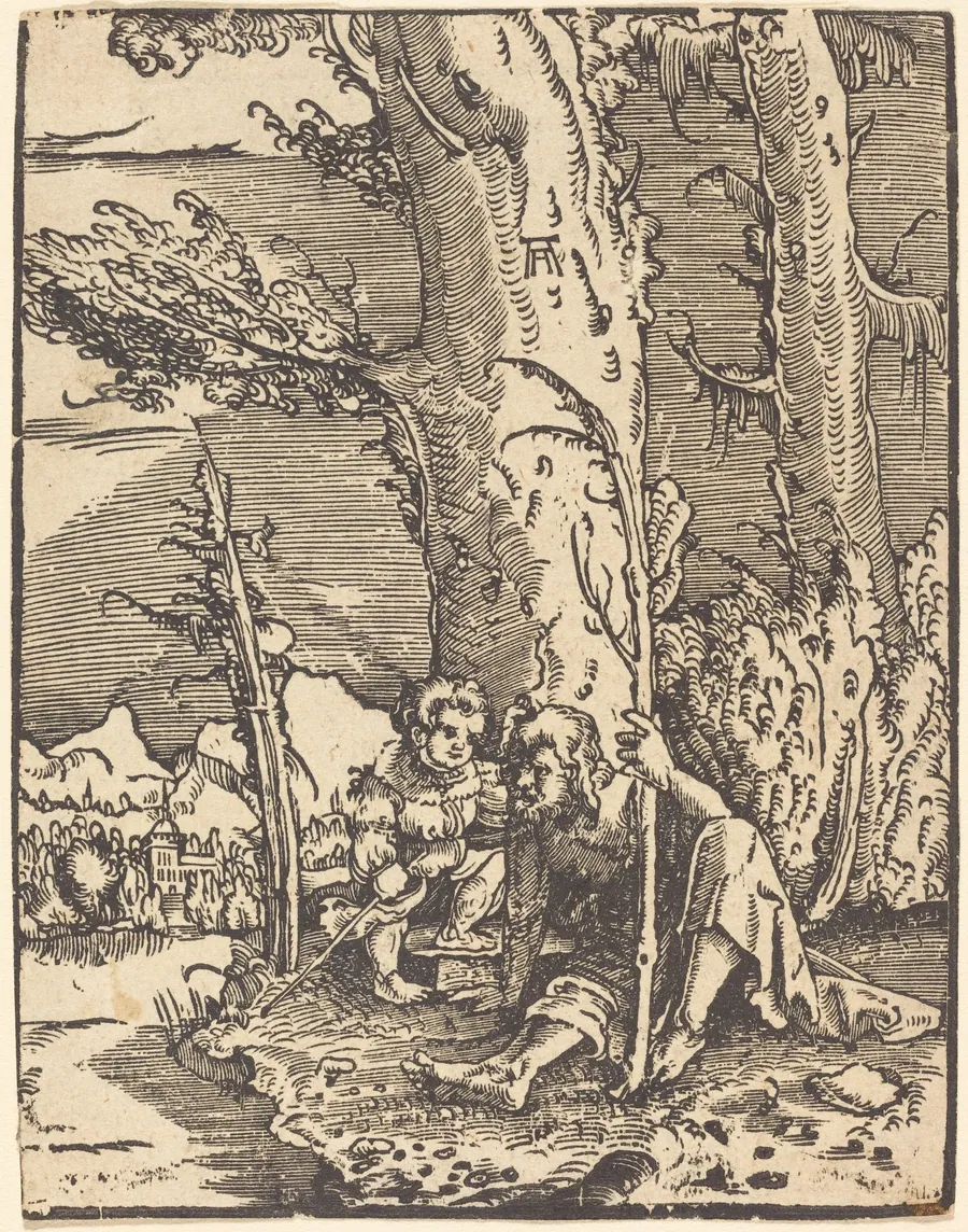Saint Christopher Seated by a River Bank by Albrecht Altdorfer