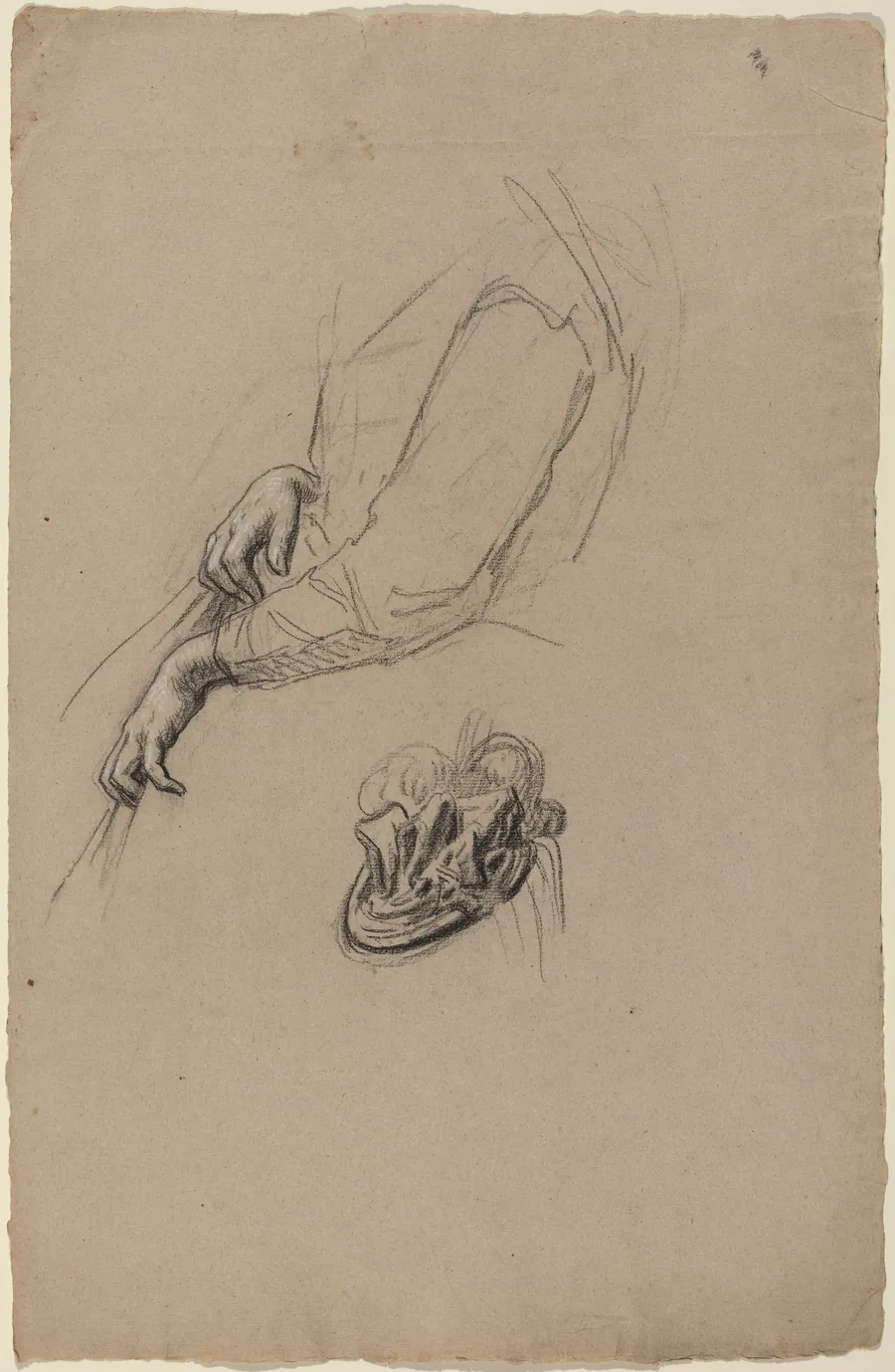 Young Woman's Hands and Beribboned Hat by French 19th Century