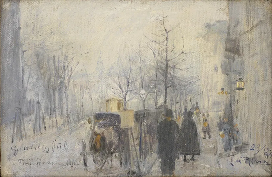 Udsigt fra vinduet i Café Osborne op ad Frederiksberg Allé by L.A. Ring