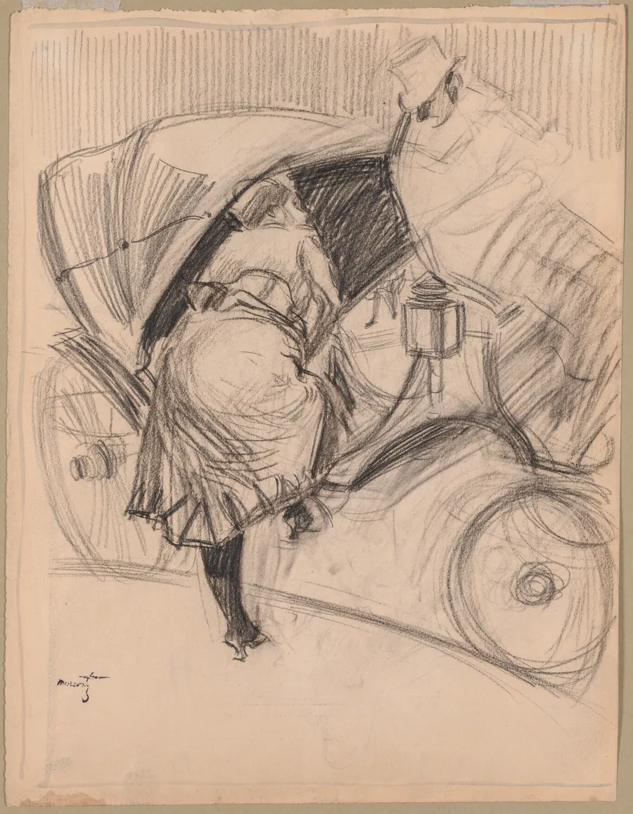 Woman Entering a Fiacre (recto) by Jean Louis Forain