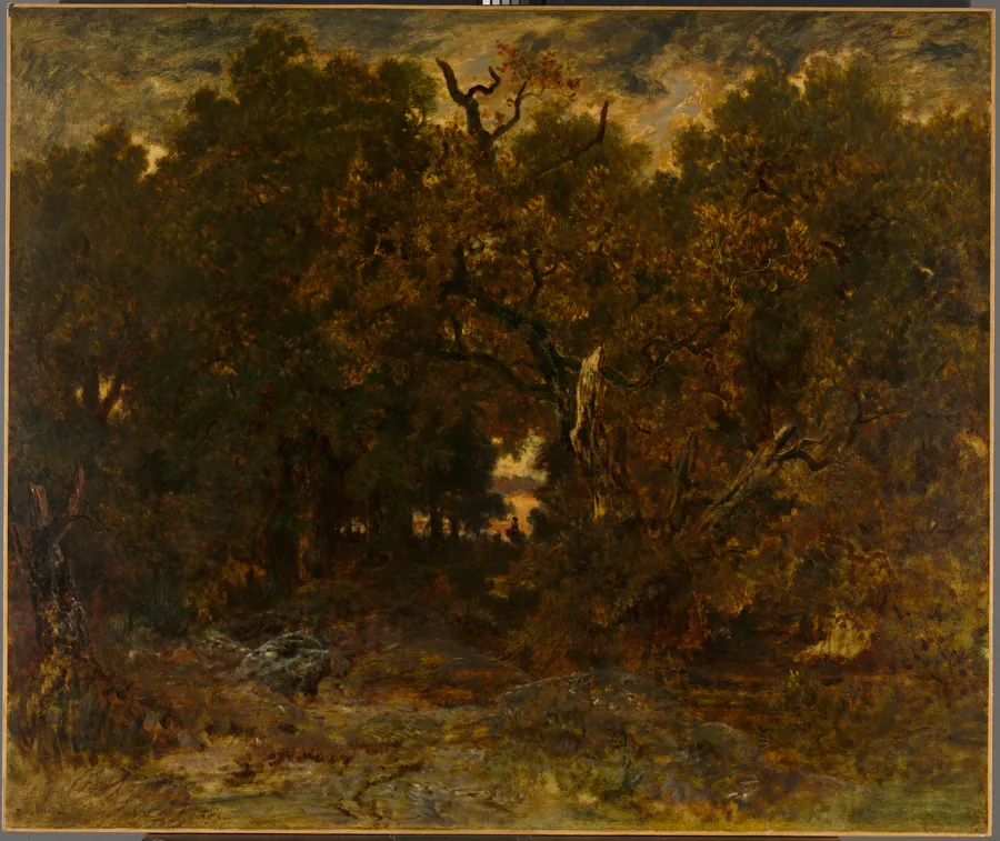 Leaving the Forest, Fontainebleau: Setting Sun by Théodore Rousseau
