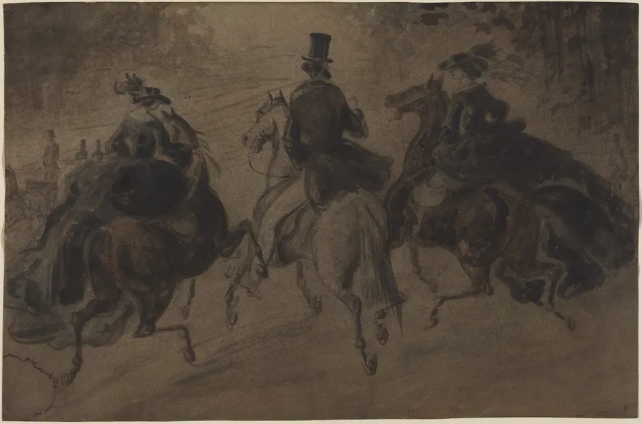 Cavalier and Two Ladies on Horseback by Constantin Guys