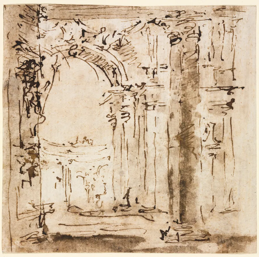 Pair of Drawings: Sketch of the Labyrinth of the Villa Pisani  and Piazza San Marco with Doges' Palace by Francesco Guardi