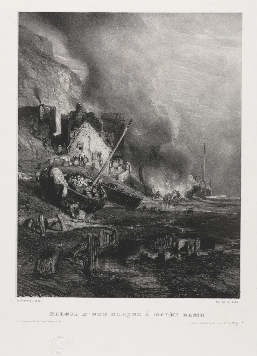 Six Marines: Refitting of a Boat at Low Tide by Eugène Isabey
