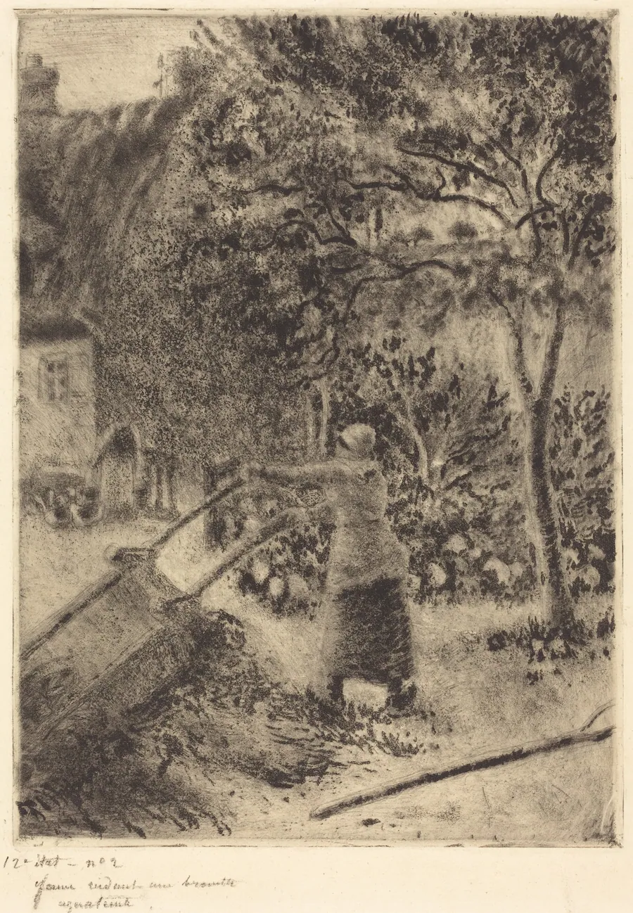 A Woman Emptying a Wheelbarrow (Femme vidant une brouette) by Camille Pissarro