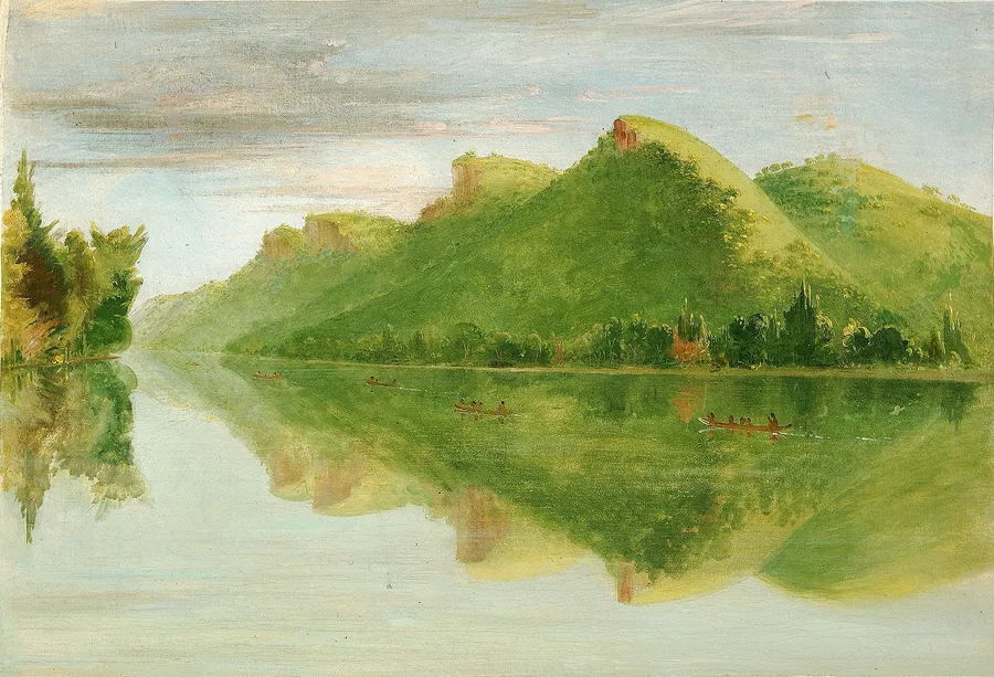 View on the Upper Mississippi, Beautiful Prairie Bluffs by George Catlin, born Wilkes-Barre, PA 1796-died Jersey City, NJ 1872